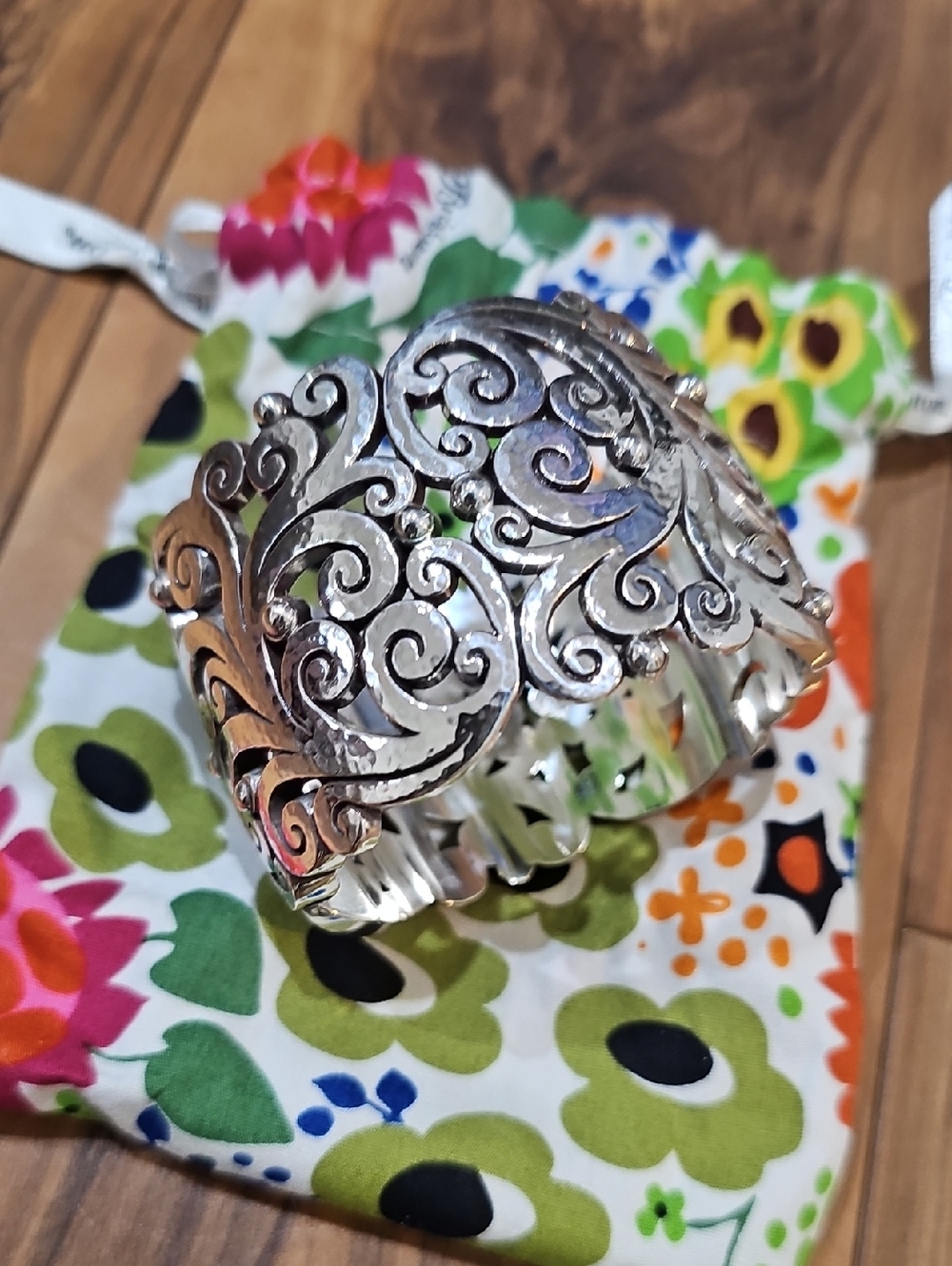 Brighton Wide Silver Tone Madrid Lace Filigree Cuff Bracelet
